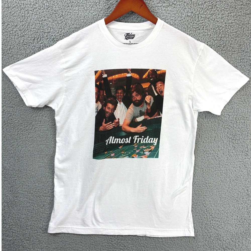 Friday Beers Almost Friday Hangover Graphic T Shirt Mens L White Short Sleeve